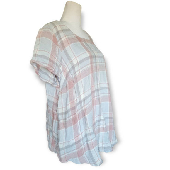 Torrid Womens Abbey Woven Textured Plaid Button Back Top Size 1x Pink‎ Grey - Picture 7 of 10